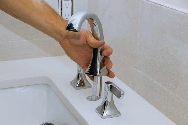Plumber fixing/installing faucet